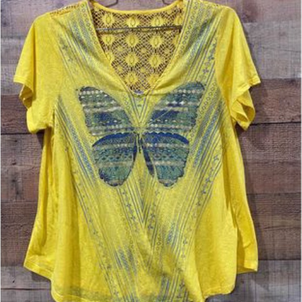 New Directions Weekend Short sleeve Butterfly Summer Top Size XL